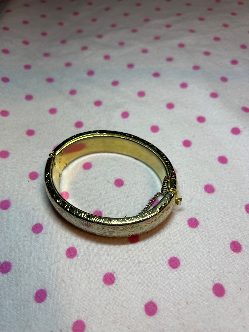 Gold-Tone Etched Hinged Bangle Bracelet